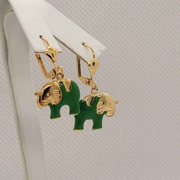 Jewelry - Brand New Brazilian 18k Gold Filled Green Elephant Earrings